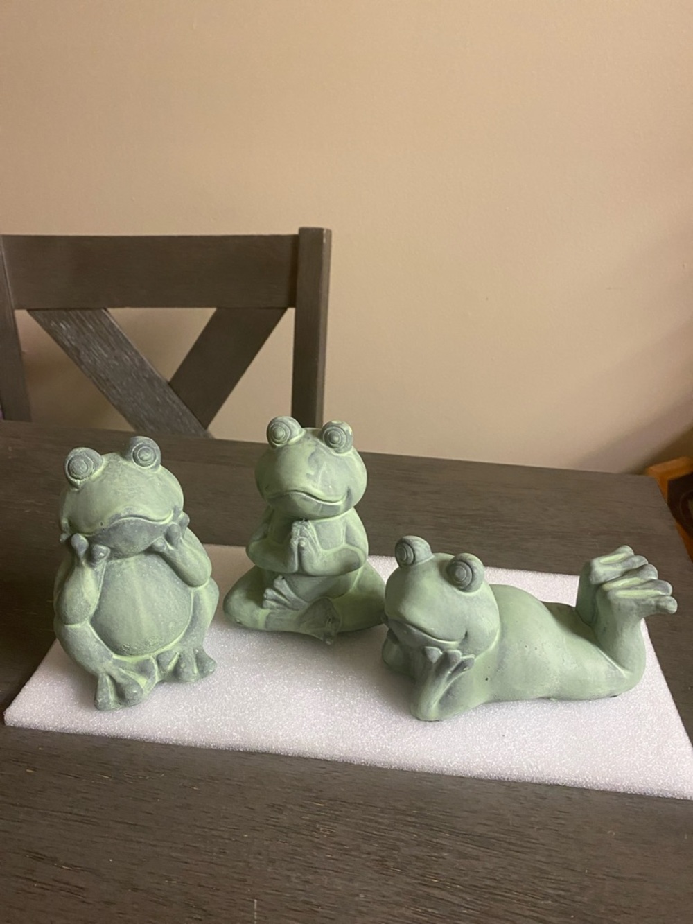 Set of Three Green Garden Frog Statues